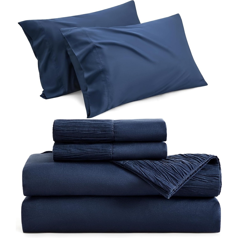 image:imageBedsure Cooling Pillow Cases Standard Size Bundle Full Size Sheets Navy