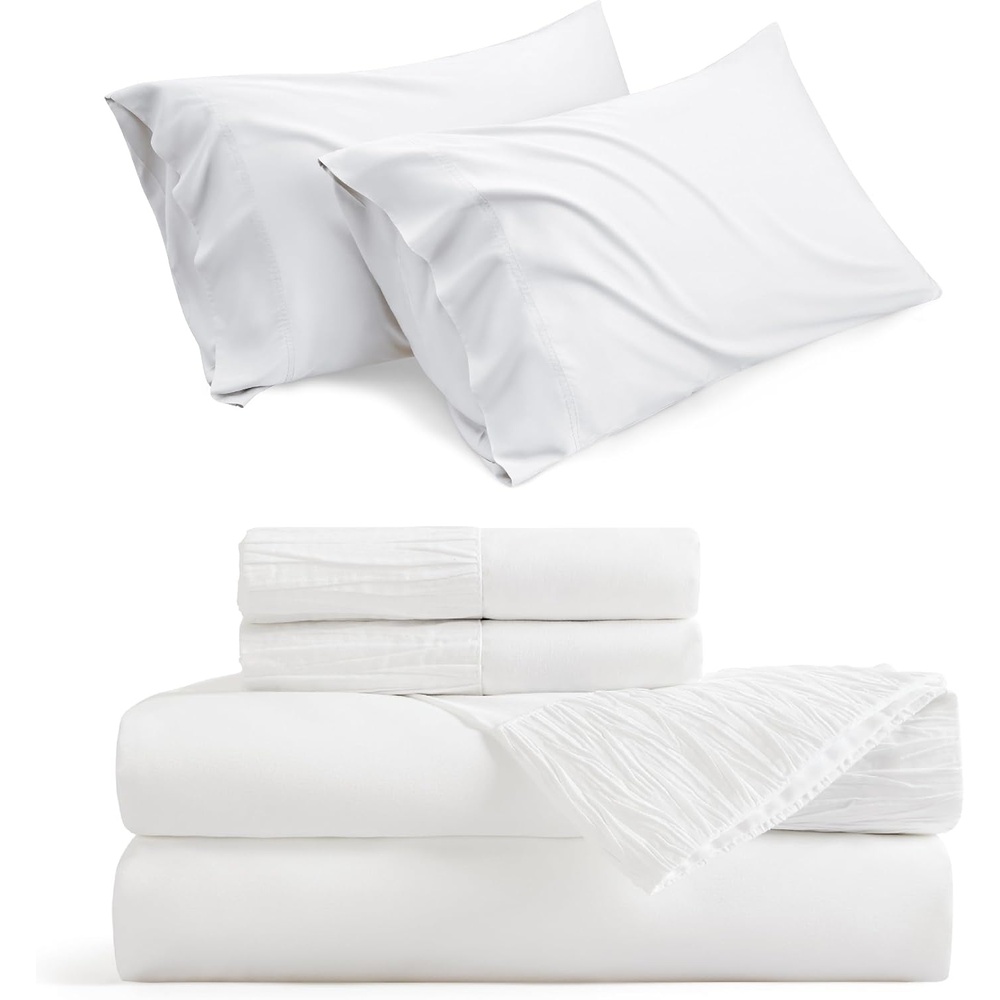image:imageBedsure Cooling Pillow Cases Standard Size Bundle Full Size Sheets White