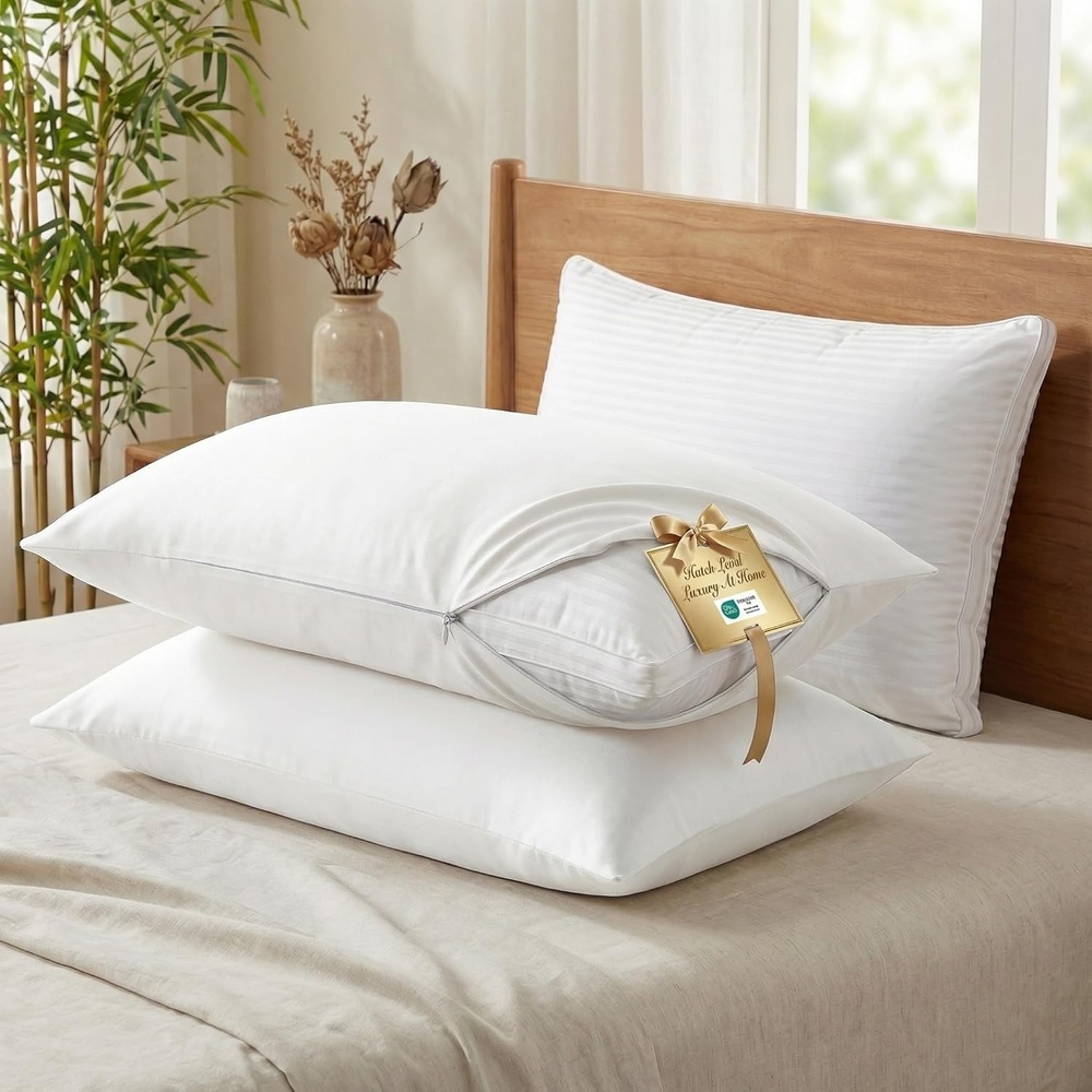 image:imageBedsure Cotton King Size Pillows Set of 2 with White Cooling Pillowcases
