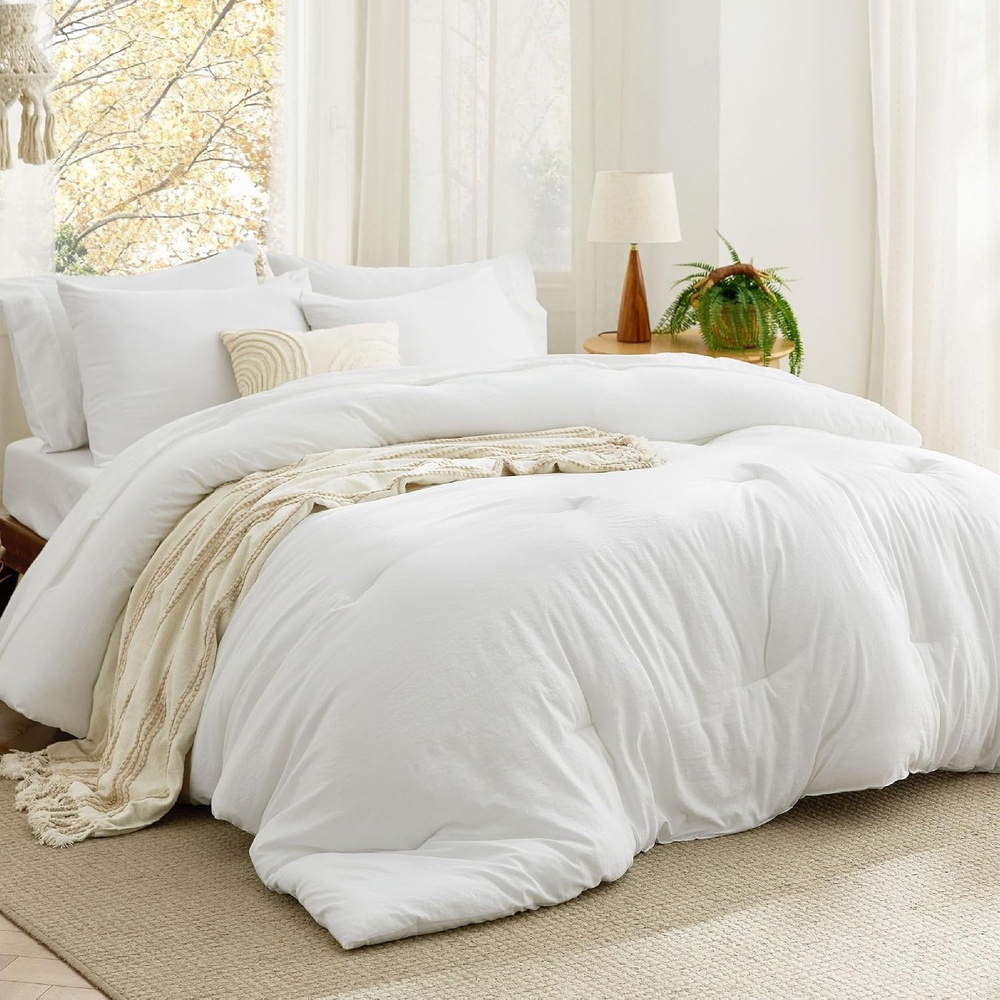 image:imageBedsure Dark Green King Comforter Set Soft Bed in a Bag 7 Pieces Alternative Bedding for All Seasons Breathable Marshmallow Prewashed Bed Set with Comforters Sheets Pillowcases amp ShamsWhite