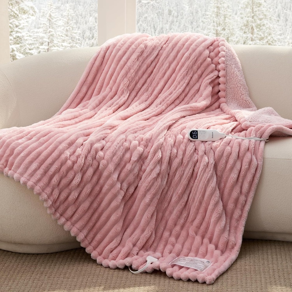 image:imageBedsure Fluffy Bubble Faux Fur Heated Electric Blanket Twin Coconut White08 Pink