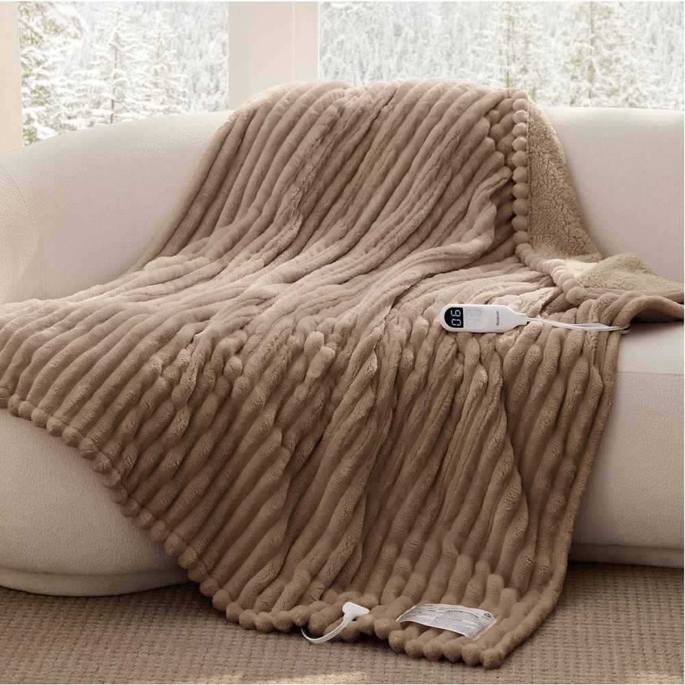 image:imageBedsure Fluffy Bubble Faux Fur Heated Electric Blanket Twin Coconut White09 Brown