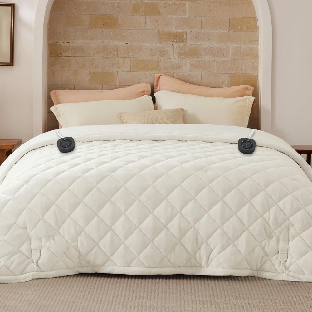 image:imageBedsure Luxury Quilted Heated Blanket Full Thick Electric Blanket Ivory07  Ivory Diamond