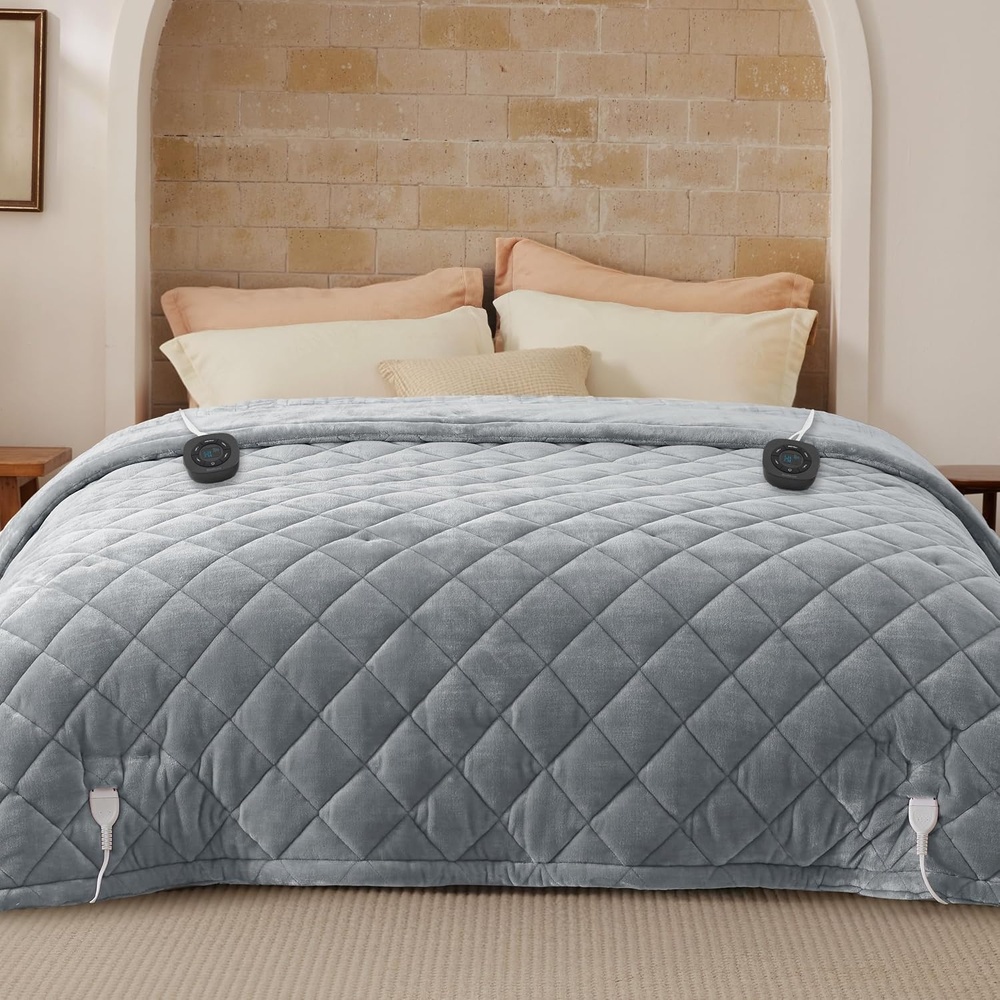 image:imageBedsure Luxury Quilted Heated Blanket Full Thick Electric Blanket Ivory08  Formal Gray Diamond
