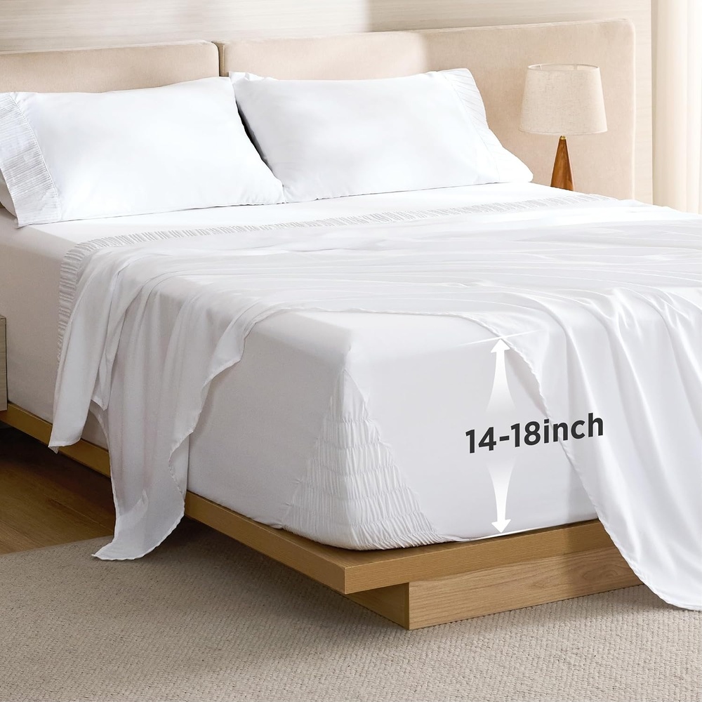 image:imageBedsure NonSlip Deep Pocket King Sheet Set Stay Put Fits 1418 MattressWhite