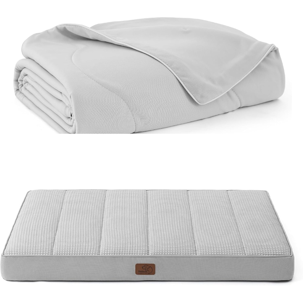 image:imageBedsure Orthopedic Cooling Dog Bed for Crate 35x22 Inches Cooling Blanket for Small Dogs with Breathable AirCore Fill QMAXgt04 Pearl Grey 25x35