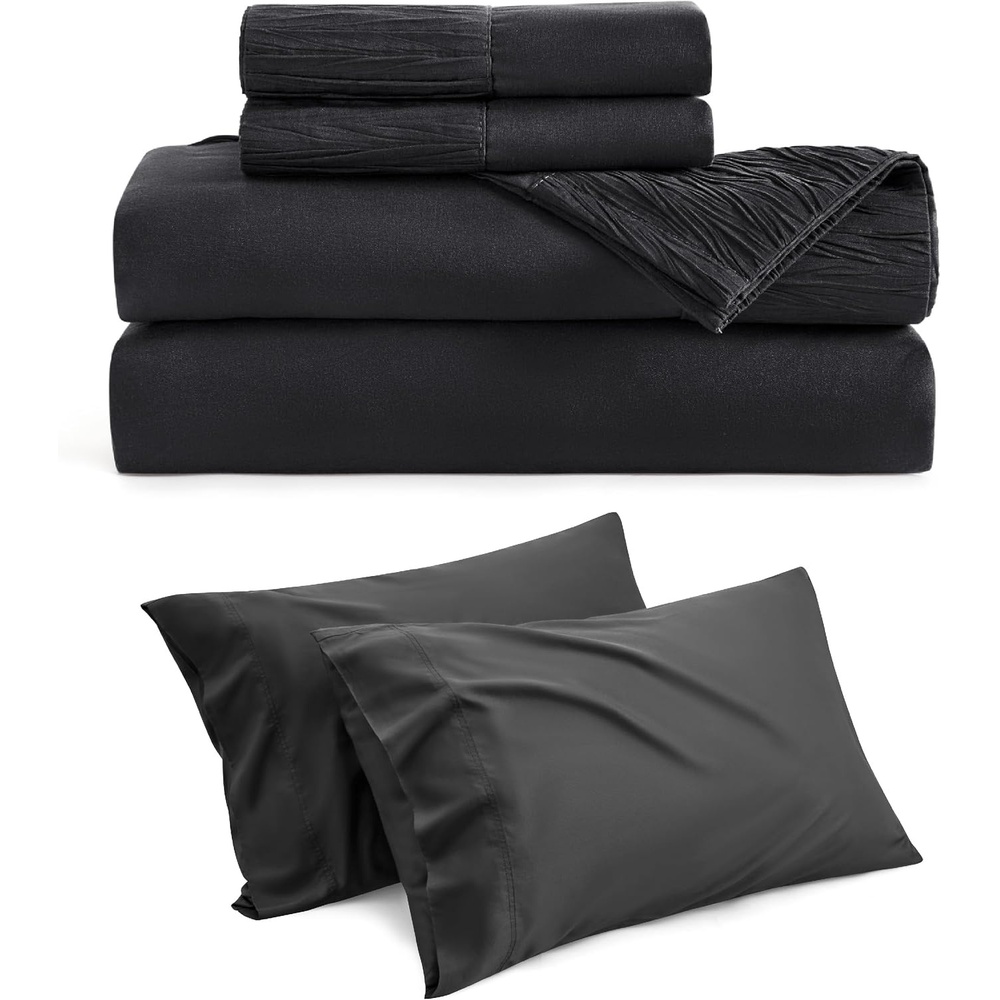 image:imageBedsure Queen Sheets Black Bundle Cooling Pillow Cases Queen Black