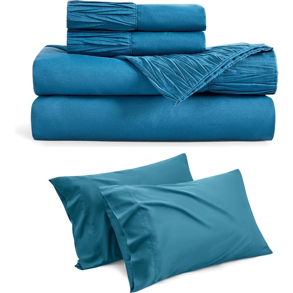 image:imageBedsure Soft Blue Sheets for Queen Size Bundle Cooling Pillow Cases Queen Teal
