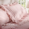 Bedsure Gingham Sheets Queen Size, 4 Piece Brown Ruffle Farmhouse Bedsheet(Pink)
