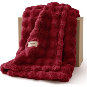 Bedsure 3D Cloud Bubble Fleece Twin Blanket for Bed, Burnt Orange, 60″×80″(Red)