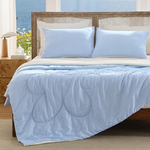 Bedsure Cooling Comforters Queen Size, White Seersucker Cool Bedding for Hot Sleepers 3 Pieces, Reversible Queen Bed Set with 1 Breathable Lightweight Comforter, 2 Pillowcases(Sky Blue)