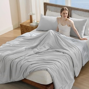 Bedsure Cooling Comforters Queen Size, White Seersucker Cool Bedding for Hot Sleepers 3 Pieces, Reversible Queen Bed Set with 1 Breathable Lightweight Comforter, 2 Pillowcases(Grey)