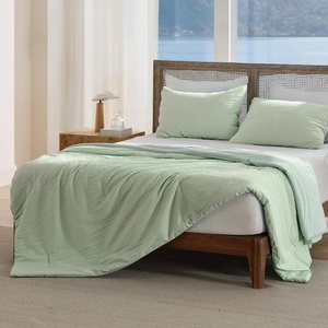 Bedsure Cooling Comforters Queen Size, White Seersucker Cool Bedding for Hot Sleepers 3 Pieces, Reversible Queen Bed Set with 1 Breathable Lightweight Comforter, 2 Pillowcases(Sage Green)