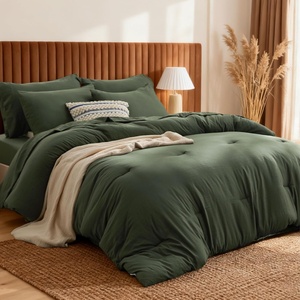 Bedsure Dark Green King Comforter Set, Soft Bed in a Bag 7 Pieces, Alternative Bedding for All Seasons, Breathable Marshmallow Prewashed Bed Set with Comforters, Sheets, Pillowcases & Shams(Dark Green)