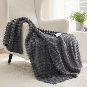 Bedsure Fluffy Bubble Faux Fur Heated Electric Blanket Twin, Coconut White(02 – Grey)