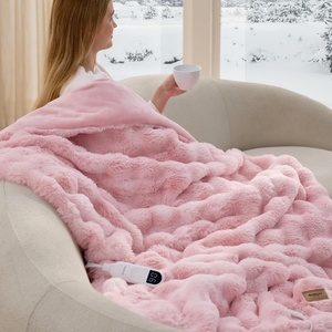 Bedsure Fluffy Bubble Faux Fur Heated Electric Blanket Twin, Coconut White(14 – Tie-dye Pink)