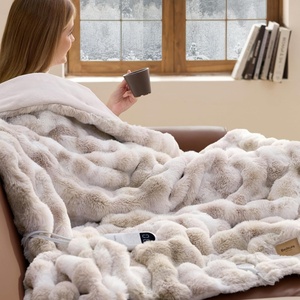 Bedsure Fluffy Bubble Faux Fur Heated Electric Blanket Twin, Coconut White(15 – Tie-dye Beige)