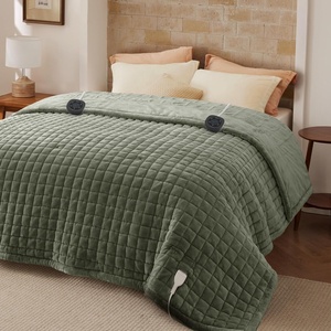 Bedsure Luxury Quilted Heated Blanket Full, Thick Electric Blanket, Ivory(03 – Olive Green Square)