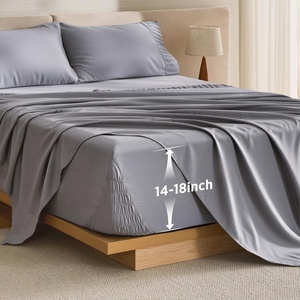 Bedsure Non-Slip Deep Pocket King Sheet Set, Stay Put Fits 14-18″ Mattress(Grey)