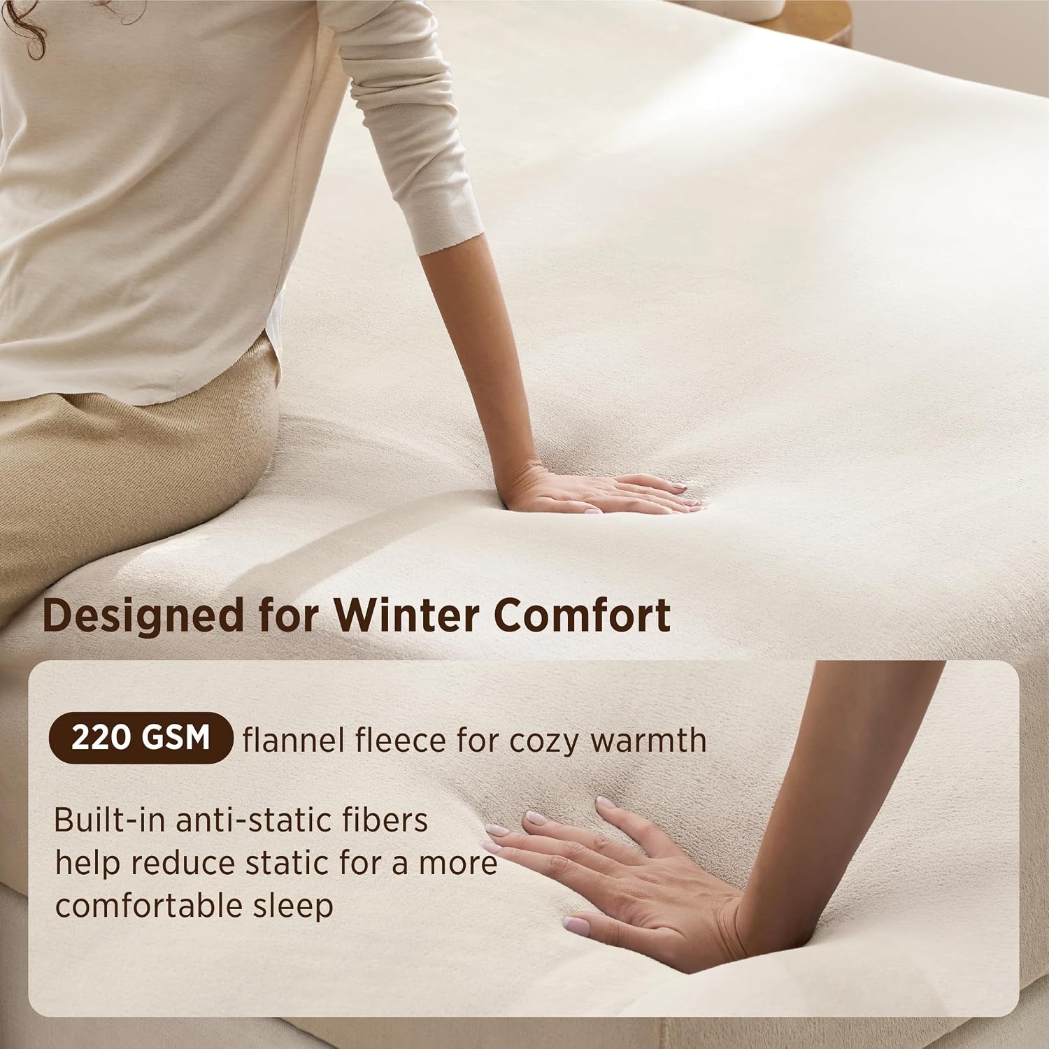image:imageBedsure Mattress Pad Bundle Flannel Fitted Sheet Only Quilted Fitted Mattress Topper Protector with Deep Pocket Noiseless Breathable Bed Cover Padded Velvet Bottom Sheet Queen Beige amp Oat Milk