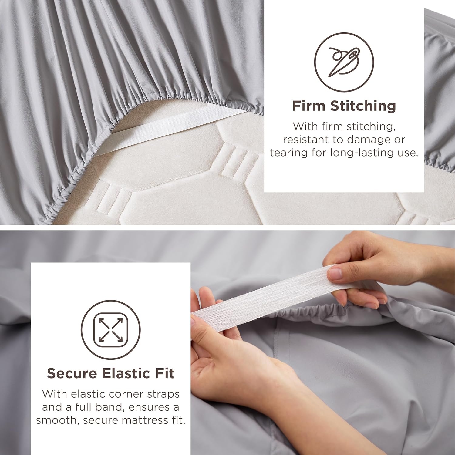 image:imageBedsure Waterproof Full Mattress Protector Deep Pocket Full Sheets Set White Light Gray
