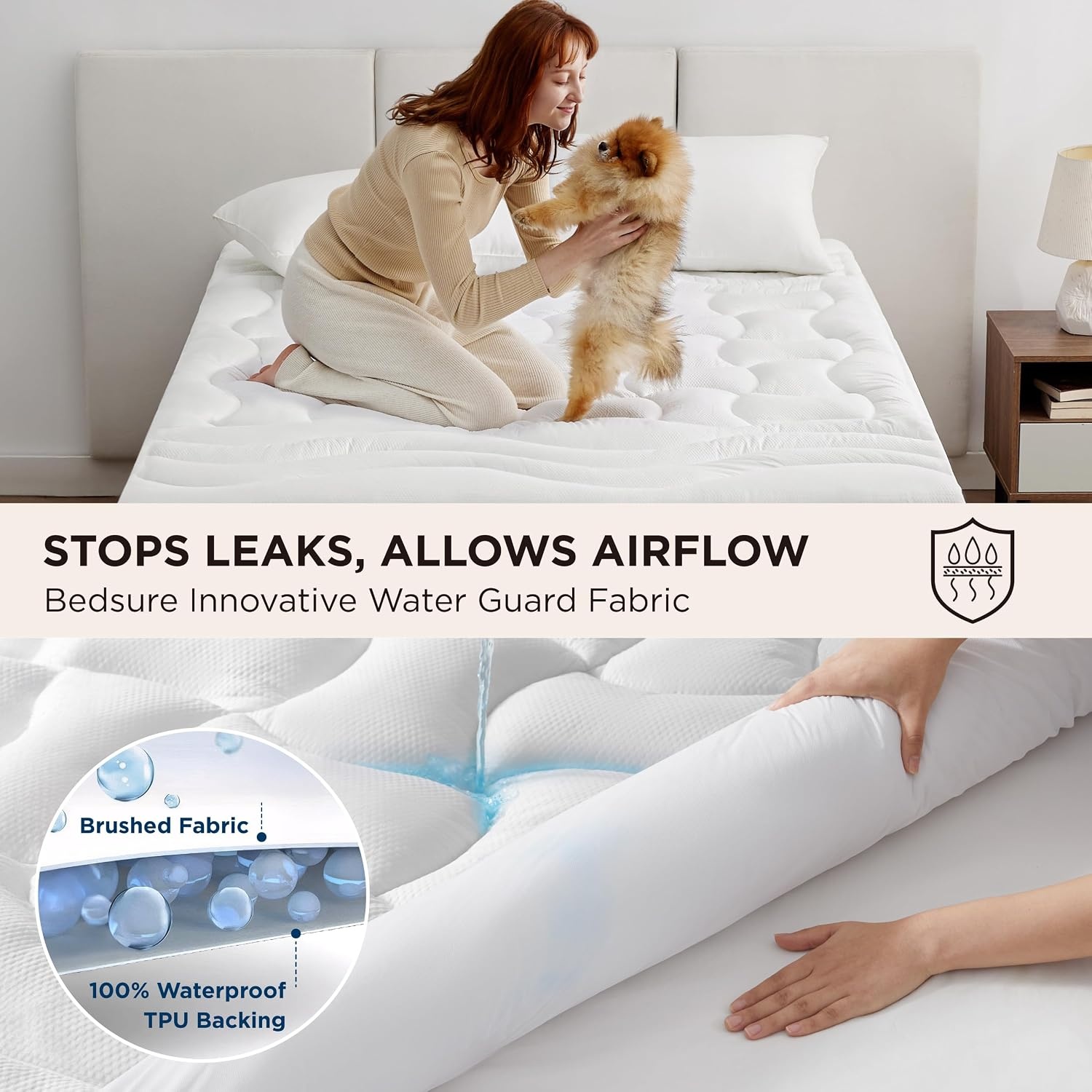 image:imageBedsure Waterproof Full Mattress Protector Deep Pocket Full Sheets Set White Light Gray