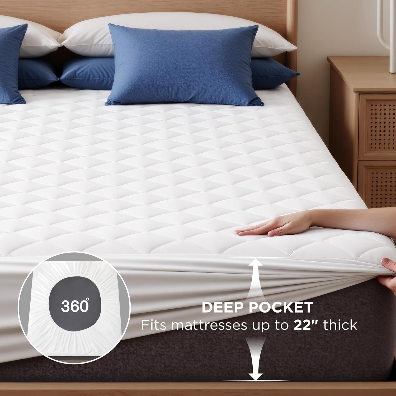 image:imageBedsure Waterproof Twin Mattress Protector Deep Pocket Twin Sheets Set White White