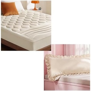 Bedsure Beige Full Size Mattress Pad Bundle Ruffle Body Pillow Covers, Ruffled Long Pillowc Shams, Double Brushed Microfiber Ruffled Pillow Case Covers with Envelope Closure, Beige