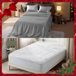 Bedsure Satin Sheets Grey Full Bundle Mattress Pad