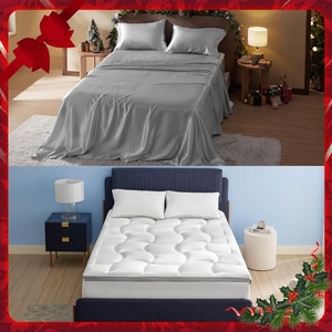 Bedsure Satin Sheets Grey Full Bundle Mattress Topper 800GSM