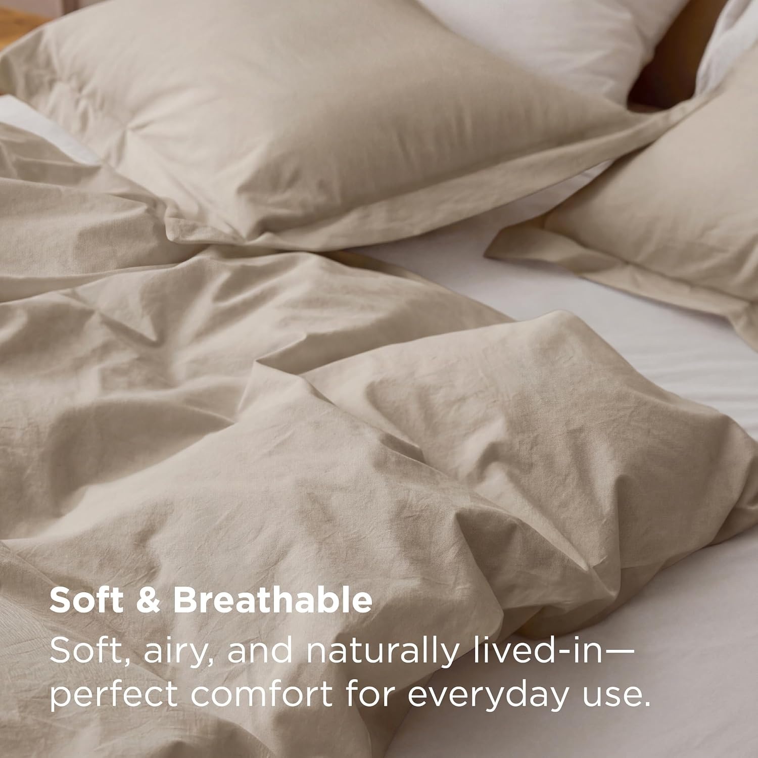 image:imageBedsure PureWoven 100 Washed Cotton Duvet Cover Set Twin Size 2PC03 Frosted Almond No Comforter