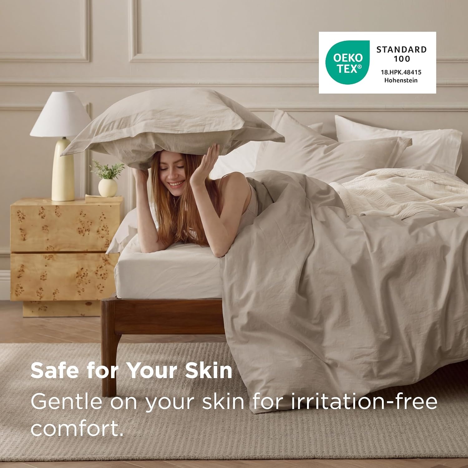 image:imageBedsure PureWoven 100 Washed Cotton Duvet Cover Set Twin Size 2PC03 Frosted Almond No Comforter