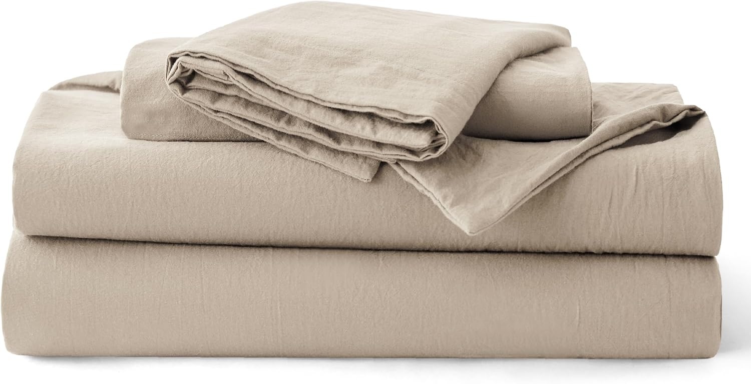 image:imageBedsure PureWoven 100 Washed Cotton Duvet Cover Set Twin Size 2PC03 Frosted Almond No Comforter