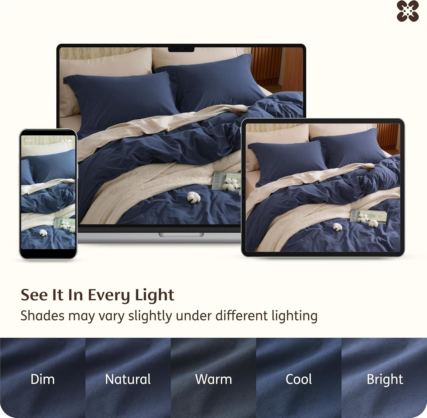 image:imageBedsure PureWoven 100 Washed Cotton Duvet Cover Set Twin Size 2PC15 Navy No Comforter