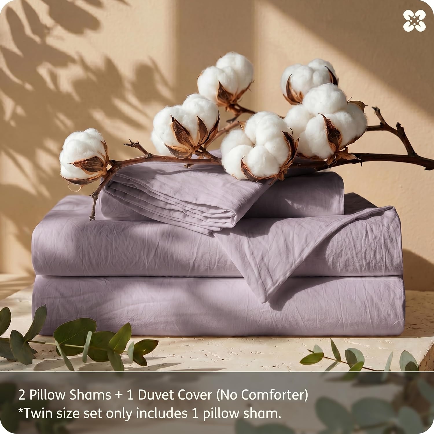 image:imageBedsure PureWoven 100 Washed Cotton Duvet Cover Set Twin Size 2PC16 Lavender No Comforter