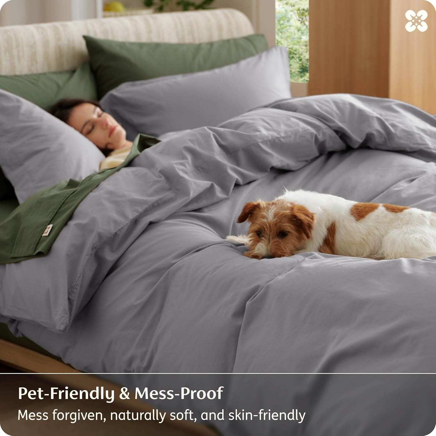 image:imageBedsure PureWoven 100 Washed Cotton Duvet Cover Set Twin Size 2PC19 Grey No Comforter