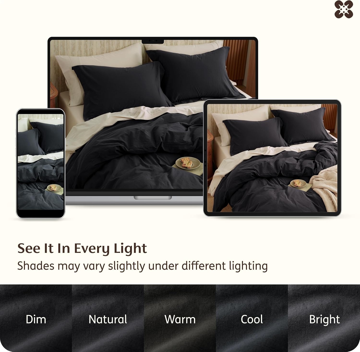 image:imageBedsure PureWoven 100 Washed Cotton Duvet Cover Set Twin Size 2PC21 Black No Comforter