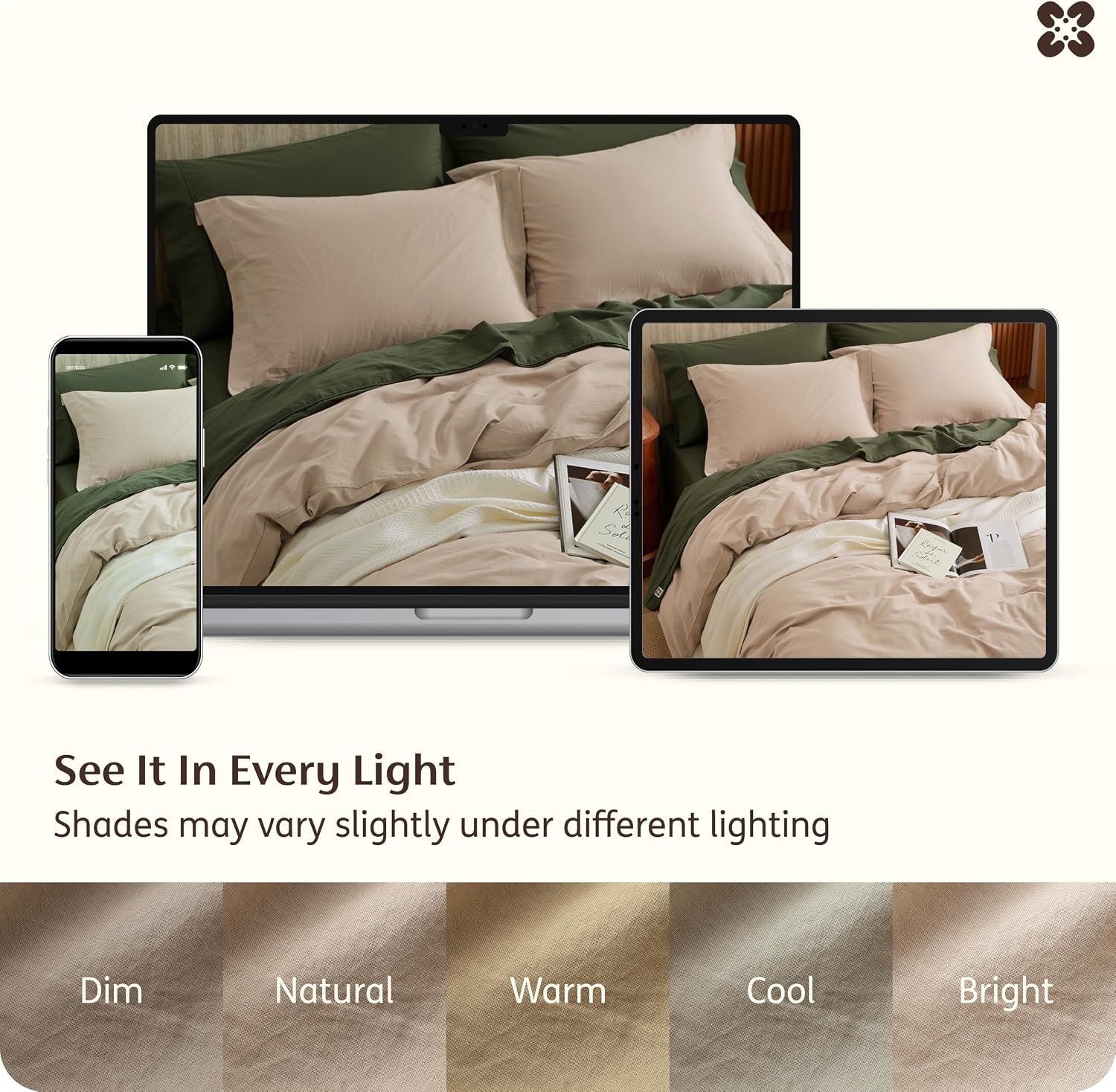 image:imageBedsure PureWoven 100 Washed Cotton Duvet Cover Set Twin Size 2PC25 Tan No Comforter