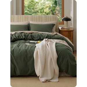 Bedsure PureWoven 100% Washed Cotton Duvet Cover Set, Twin Size, 2-PC(08 – Olive Green (No Comforter))