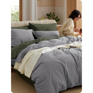 Bedsure PureWoven 100% Washed Cotton Duvet Cover Set, Twin Size, 2-PC(19 – Grey (No Comforter))