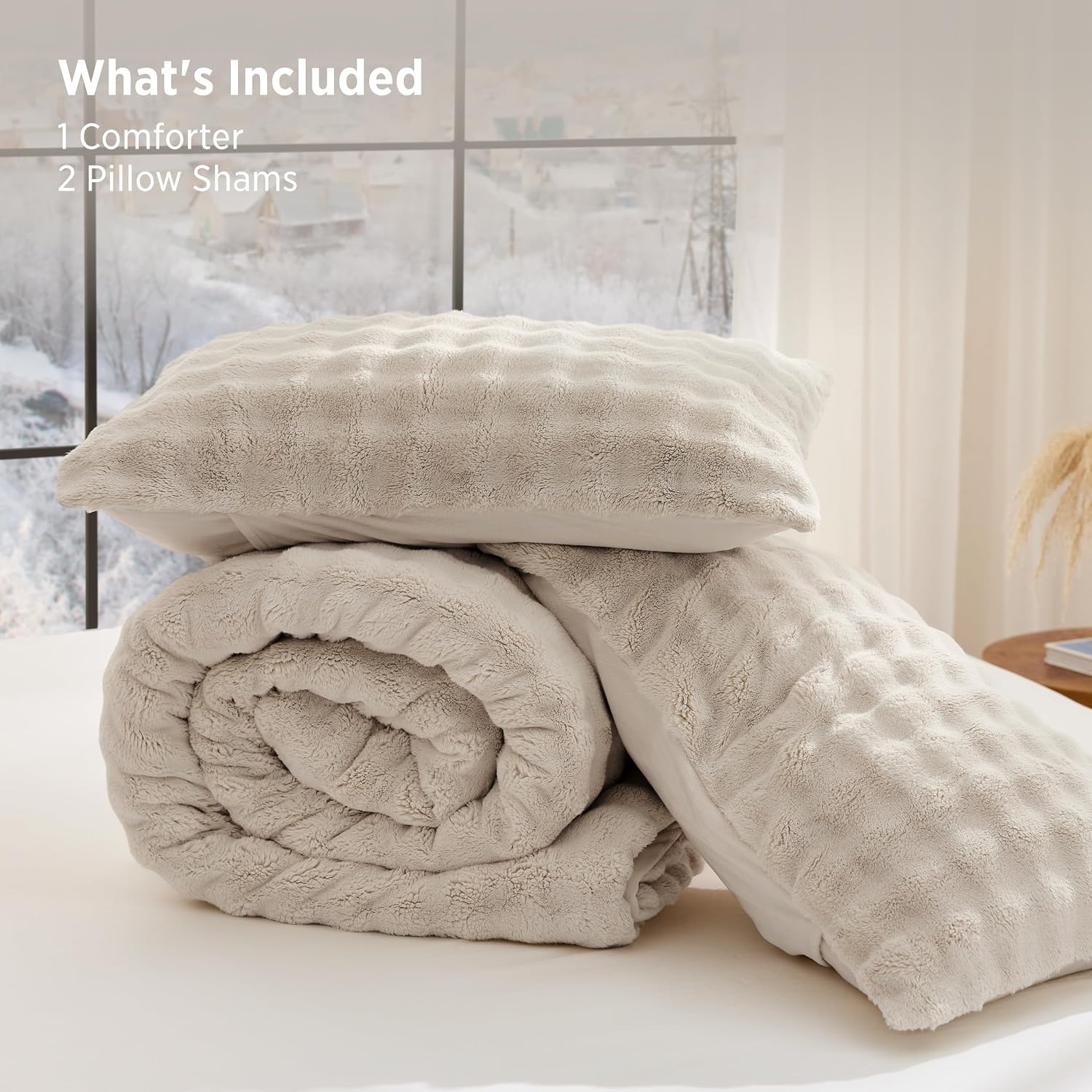 image:imageBedsure 3D Cloud Bubble Comforter Set Fluffy Comforter King Beige 3 Pcs01 Beige