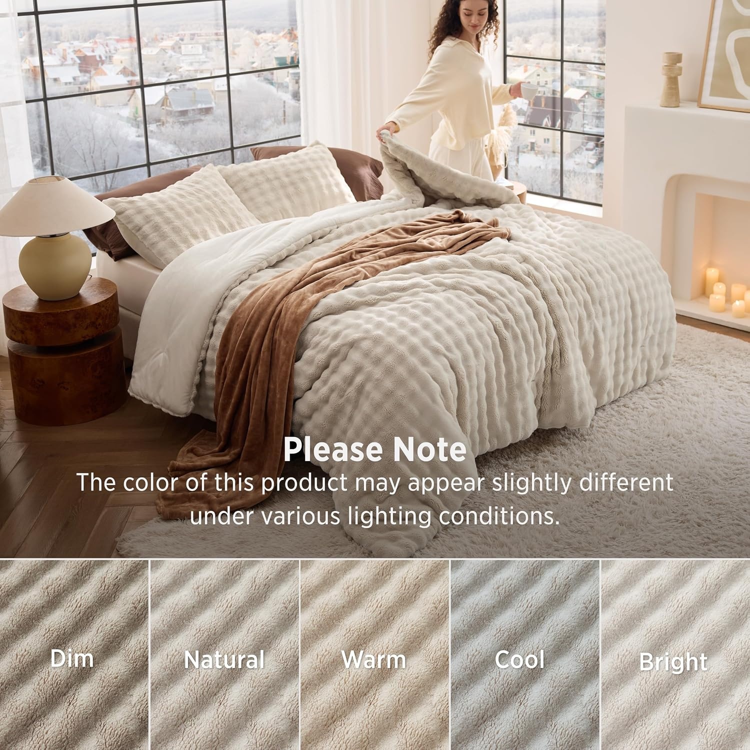 image:imageBedsure 3D Cloud Bubble Comforter Set Fluffy Comforter King Beige 3 Pcs01 Beige