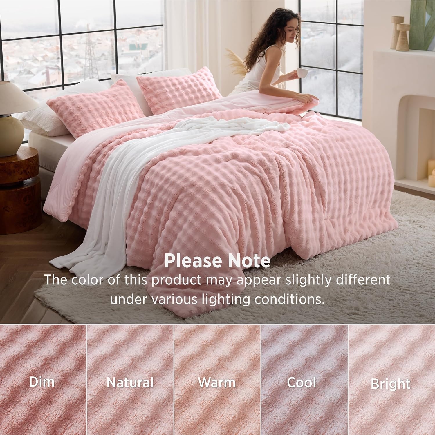 image:imageBedsure 3D Cloud Bubble Comforter Set Fluffy Comforter King Beige 3 Pcs02 Pink