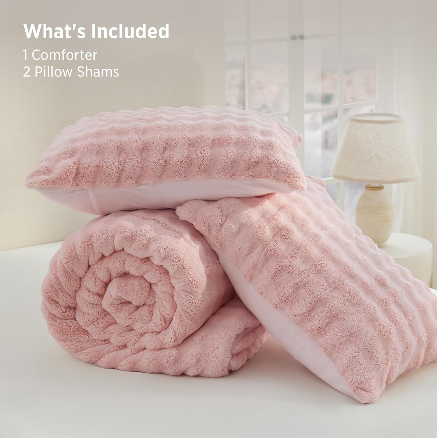 image:imageBedsure 3D Cloud Bubble Comforter Set Fluffy Comforter King Beige 3 Pcs02 Pink