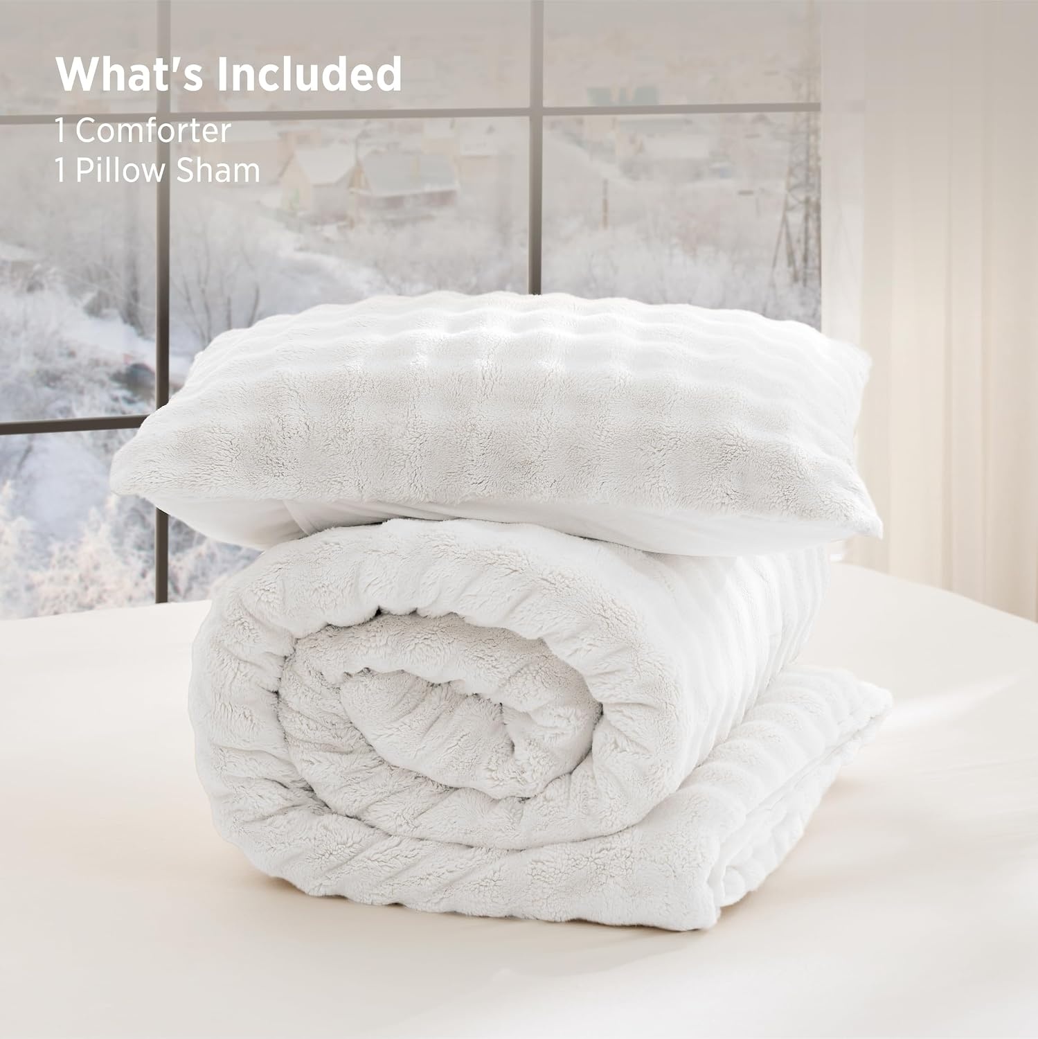 image:imageBedsure 3D Cloud Bubble Comforter Set Fluffy Comforter King Beige 3 Pcs03 Off White