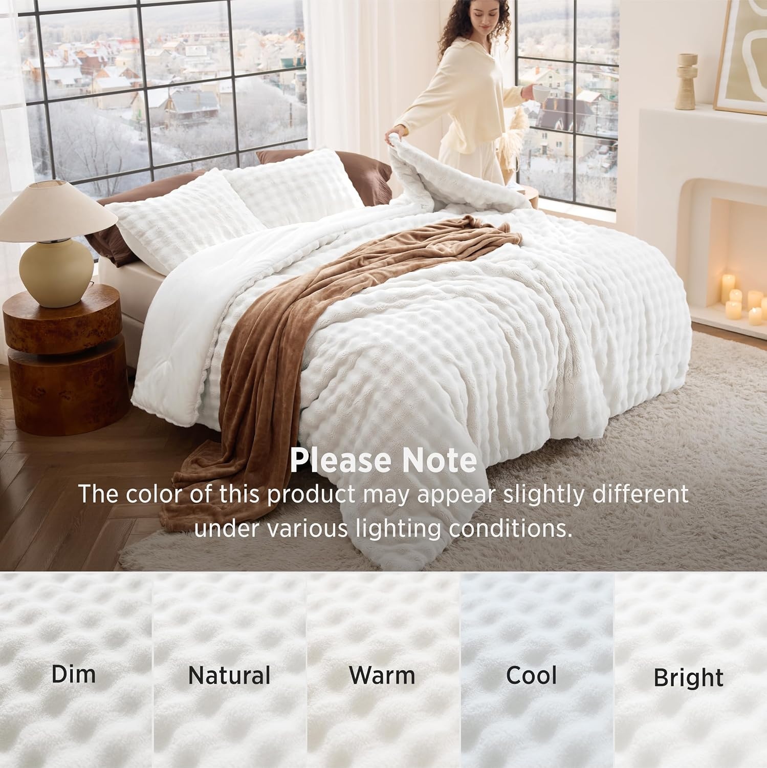 image:imageBedsure 3D Cloud Bubble Comforter Set Fluffy Comforter King Beige 3 Pcs03 Off White