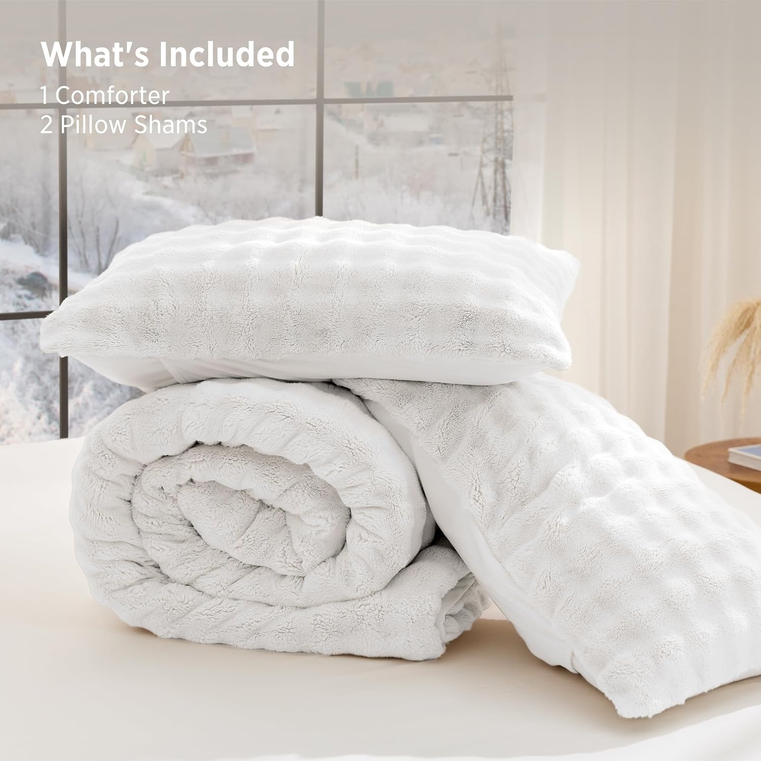 image:imageBedsure 3D Cloud Bubble Comforter Set Fluffy Comforter King Beige 3 Pcs03 Off White
