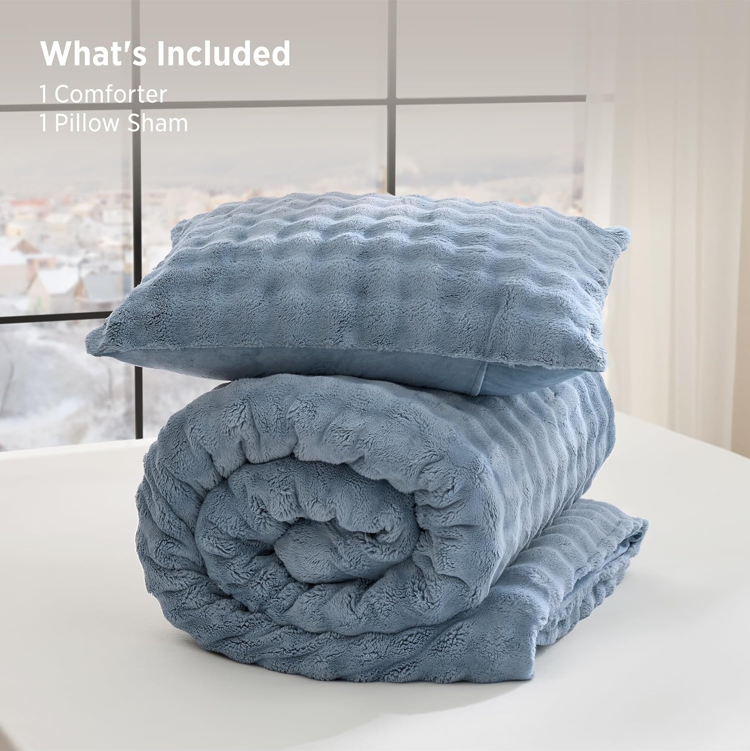 image:imageBedsure 3D Cloud Bubble Comforter Set Fluffy Comforter King Beige 3 Pcs04 Slate Blue