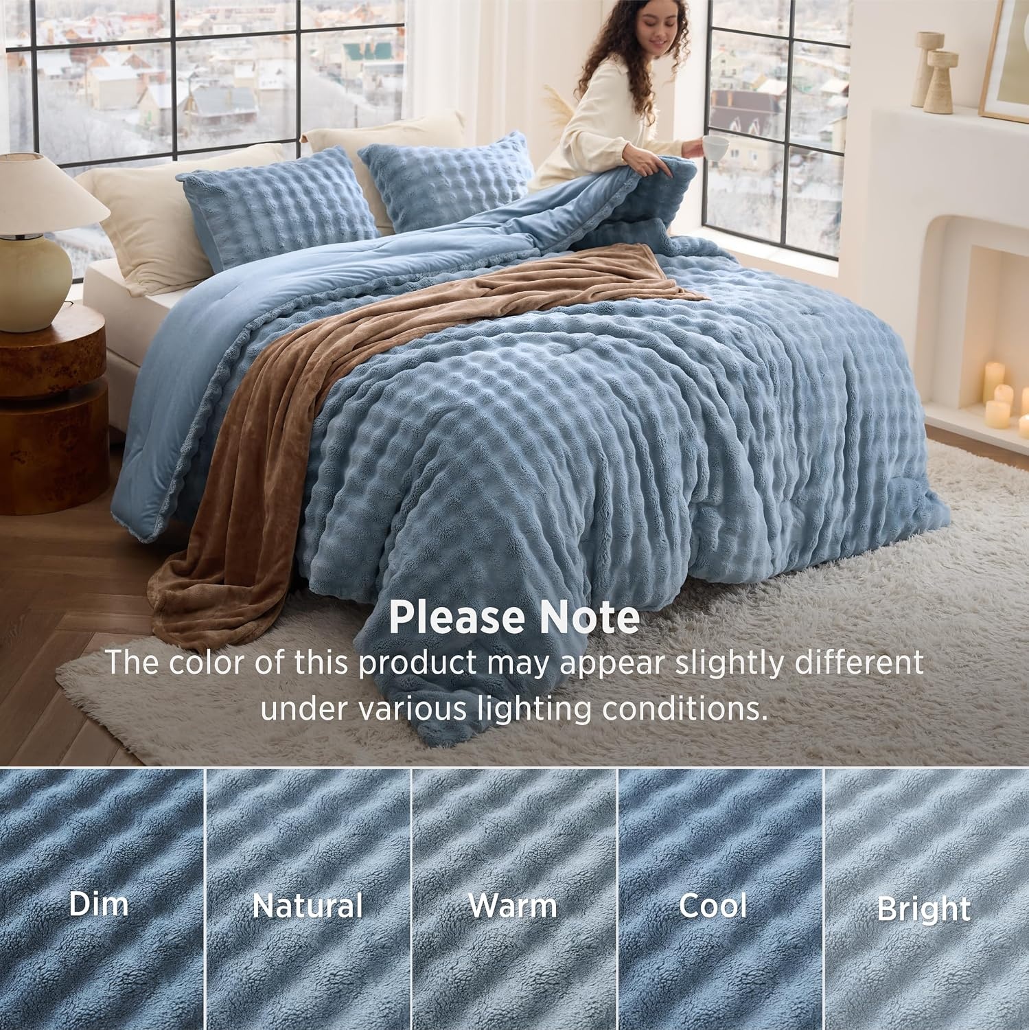 image:imageBedsure 3D Cloud Bubble Comforter Set Fluffy Comforter King Beige 3 Pcs04 Slate Blue
