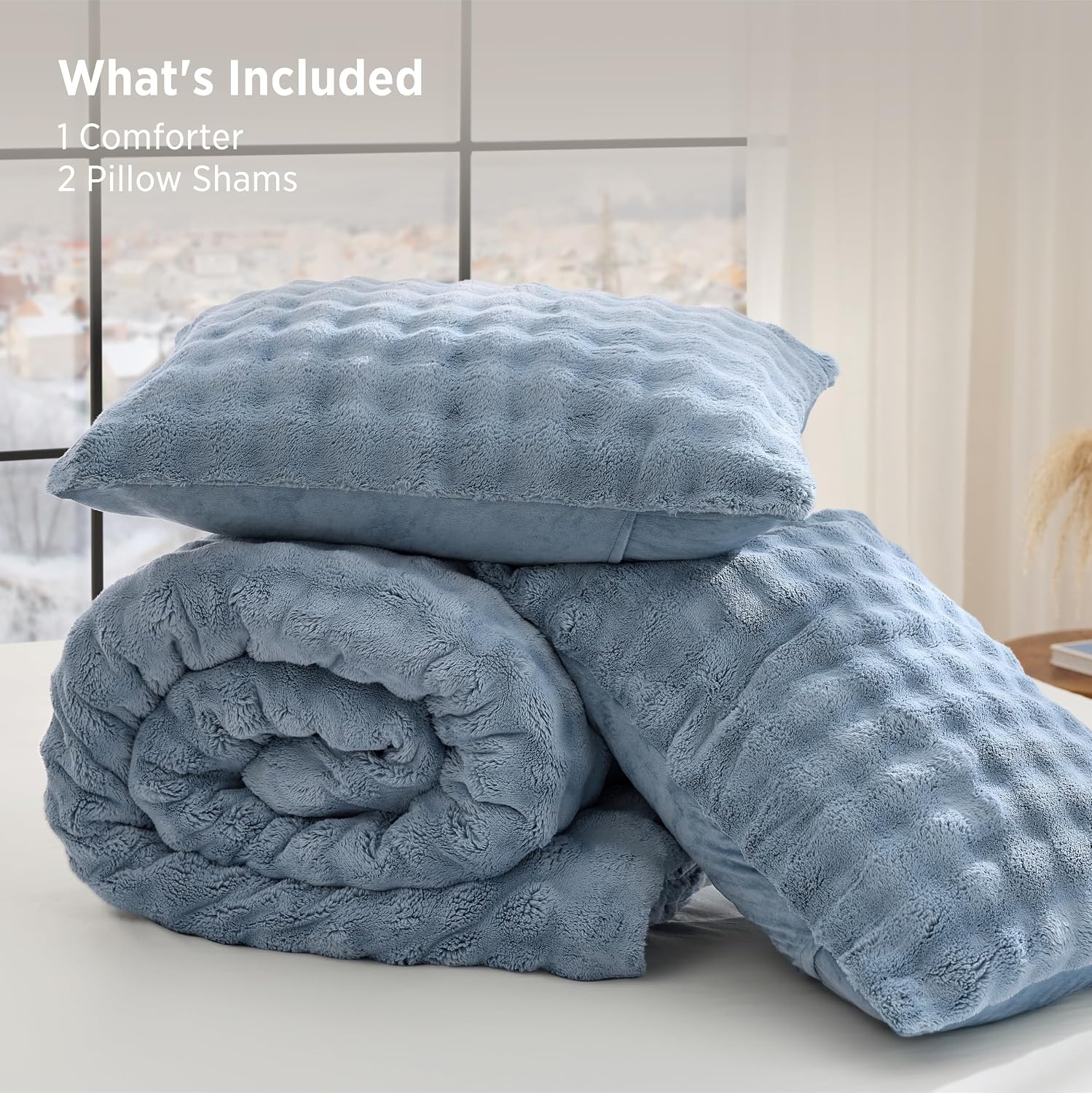 image:imageBedsure 3D Cloud Bubble Comforter Set Fluffy Comforter King Beige 3 Pcs04 Slate Blue